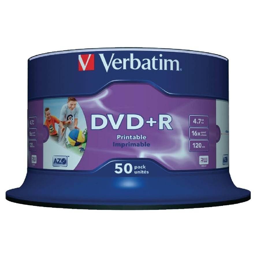 Verbatim DVD+R Wide Inkjet Printable discs op spindel - 16-speed - 4,7 GB / 50 stuks-0