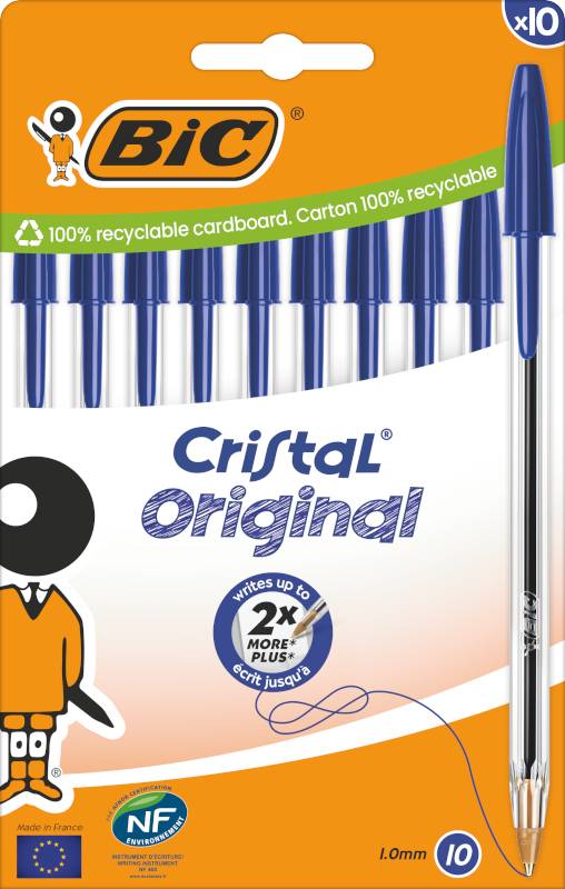 Balpen Bic Cristal medium blauw blister à 10 stuks-1
