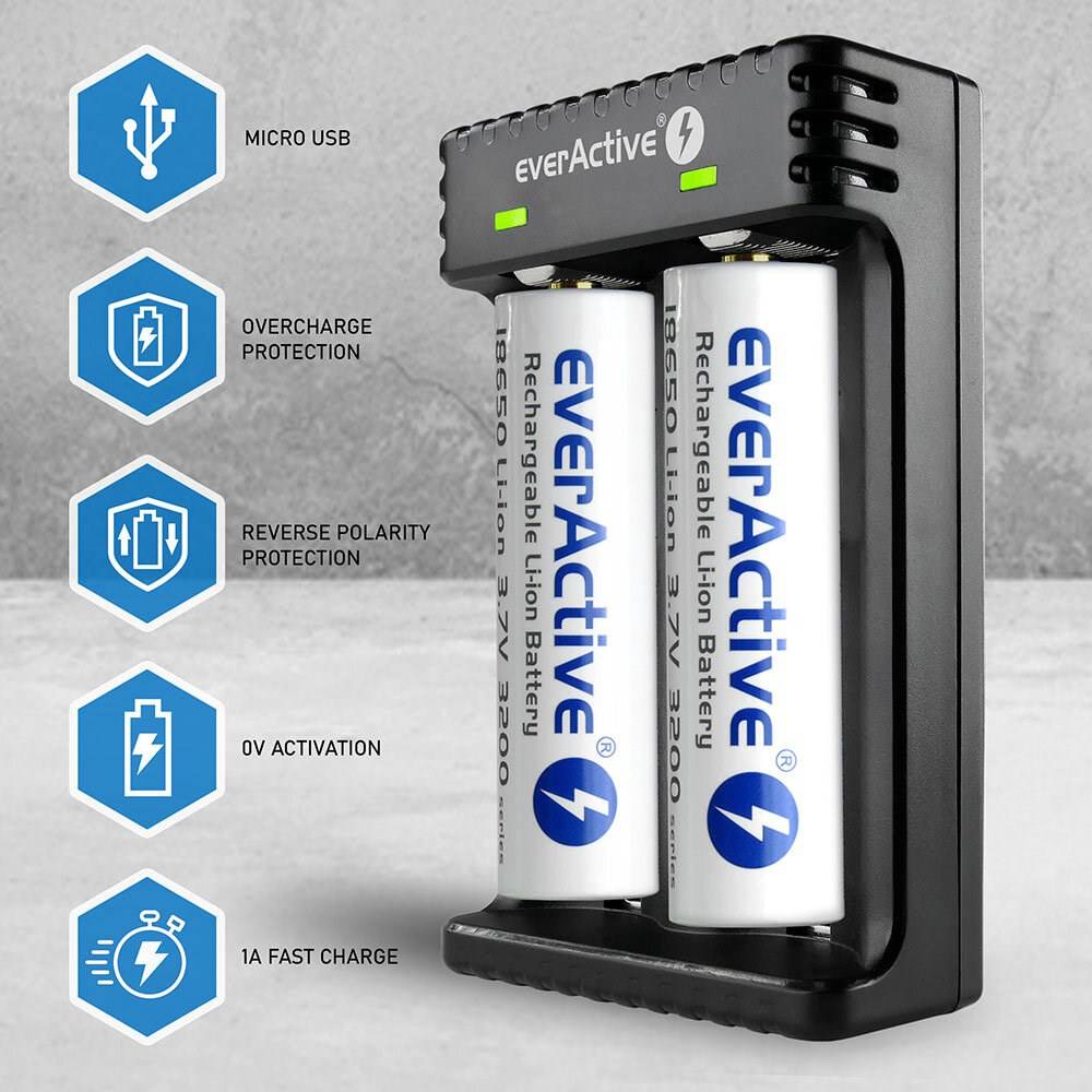 Oplader voor cilindrische li-ionbatterijen everActive LC-200-4