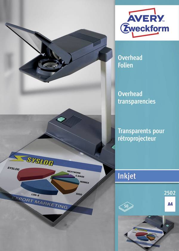Avery-Zweckform 2502 2502 Folie voor overheadprojectoren DIN A4 Inkjet Transparant 50 stuk(s)