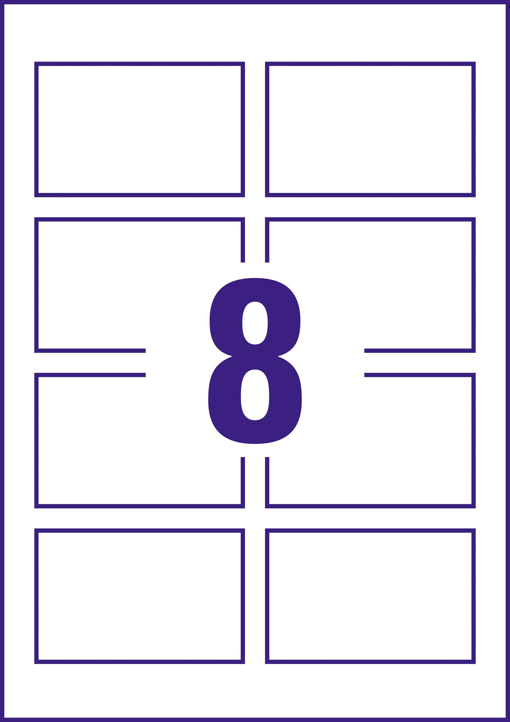 Het getal "8" staat in het midden van een rechthoekig raster met acht gelijke vakken.