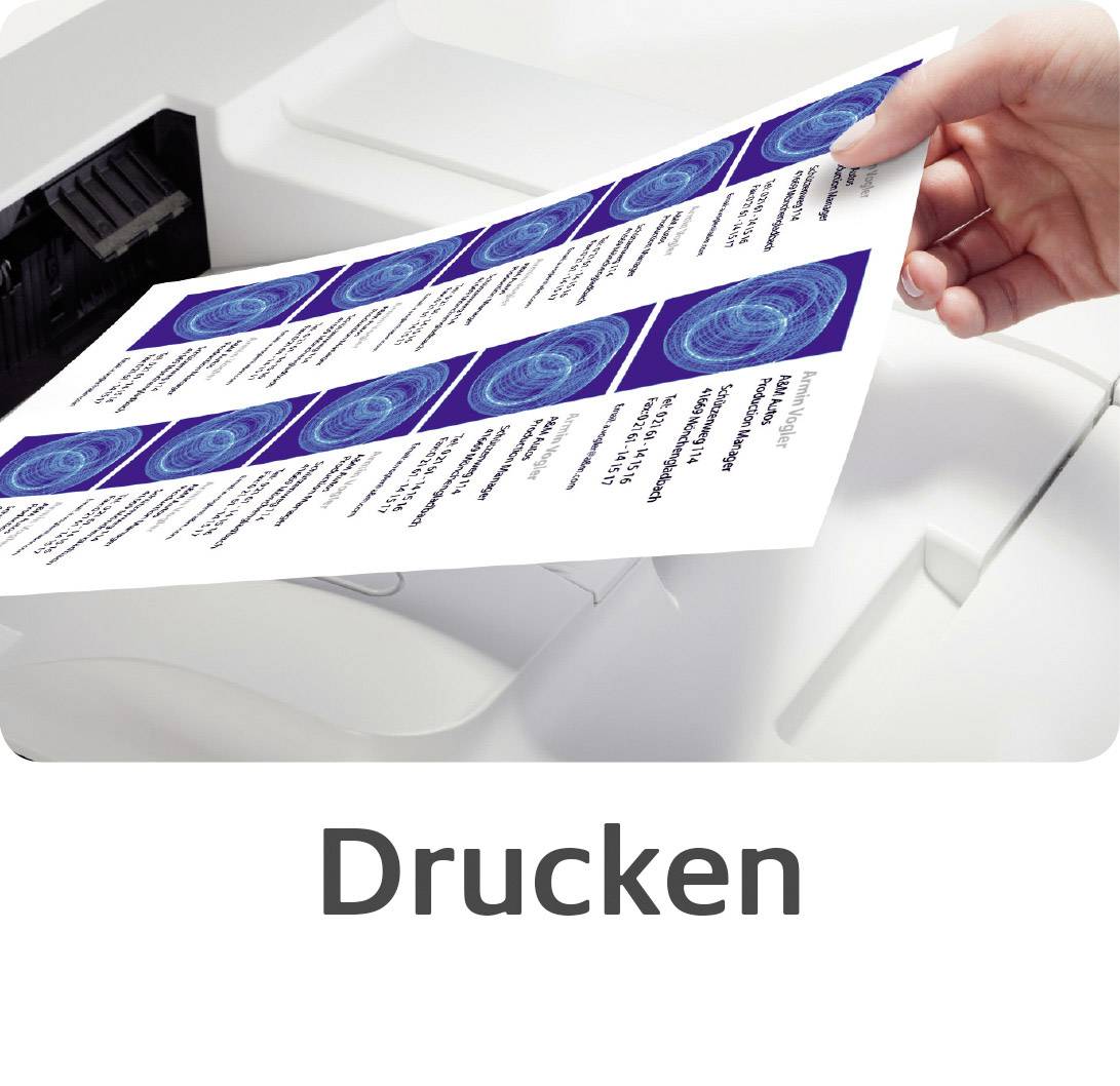 Een hand haalt een vel papier met blauwe patronen en tekst uit een printer. Onderaan staat het woord 'Afdrukken'.