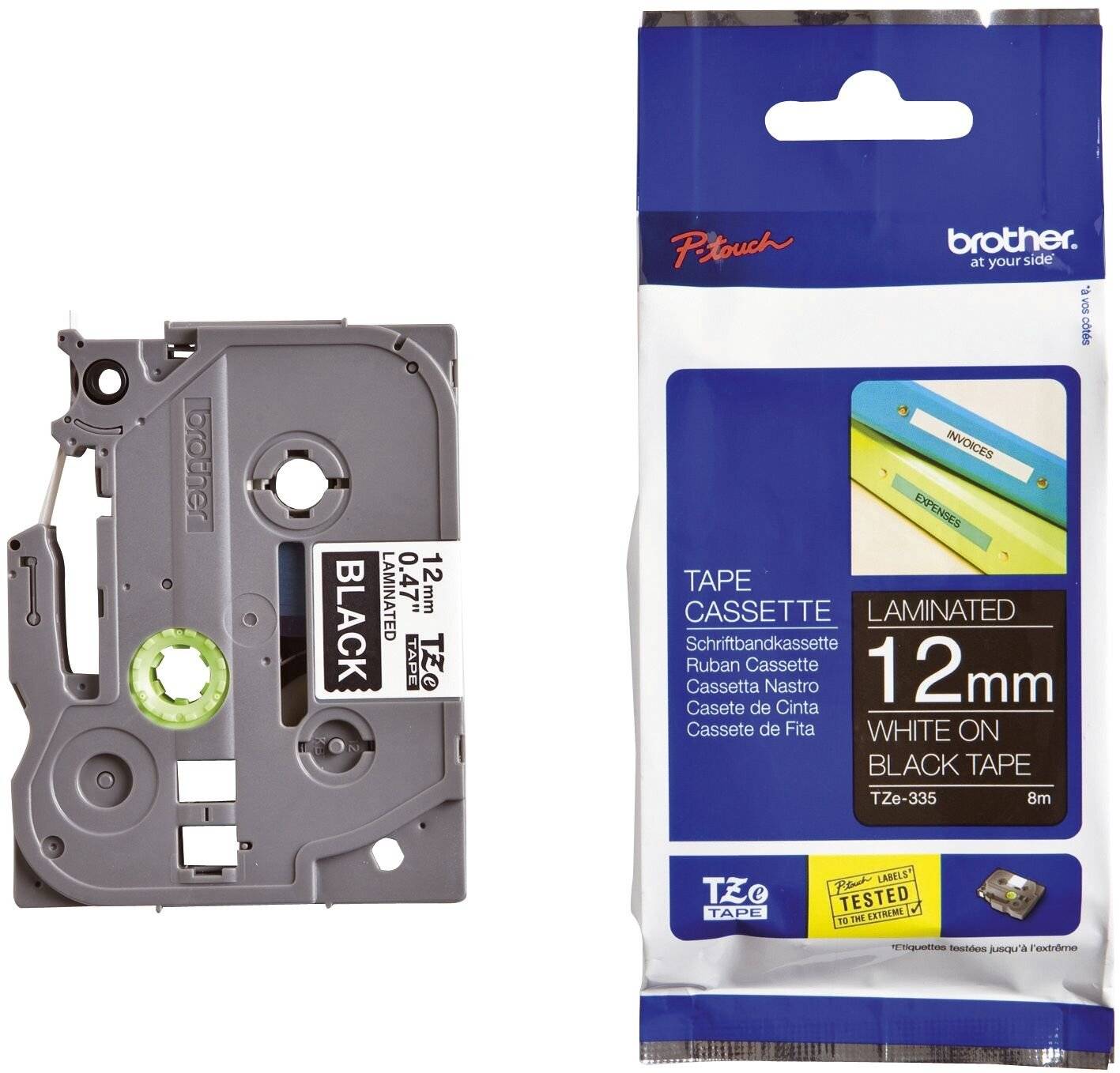Labeltape Brother P-touch TZe-335 standaard 12mm wit op zwart