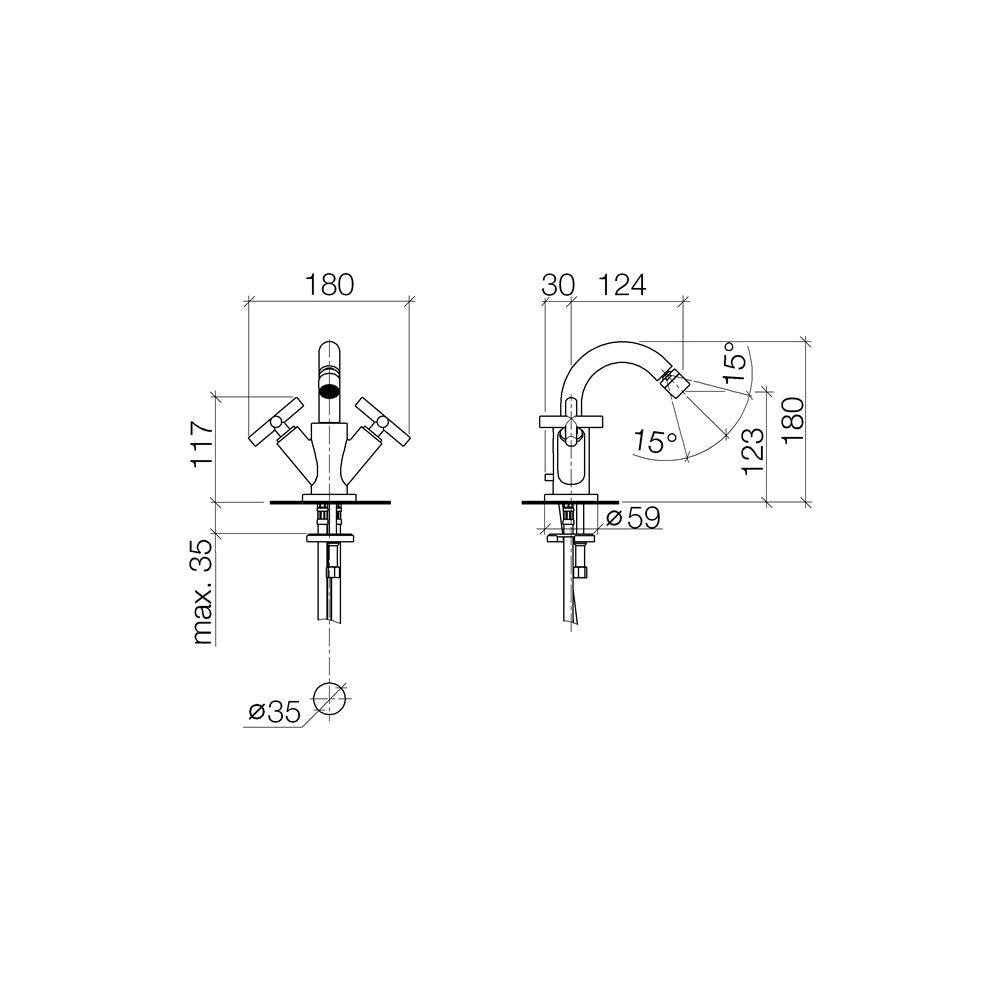 DO 1-gats bidetmengkraan met afvoergarnituur TARA Platina geborsteld-1