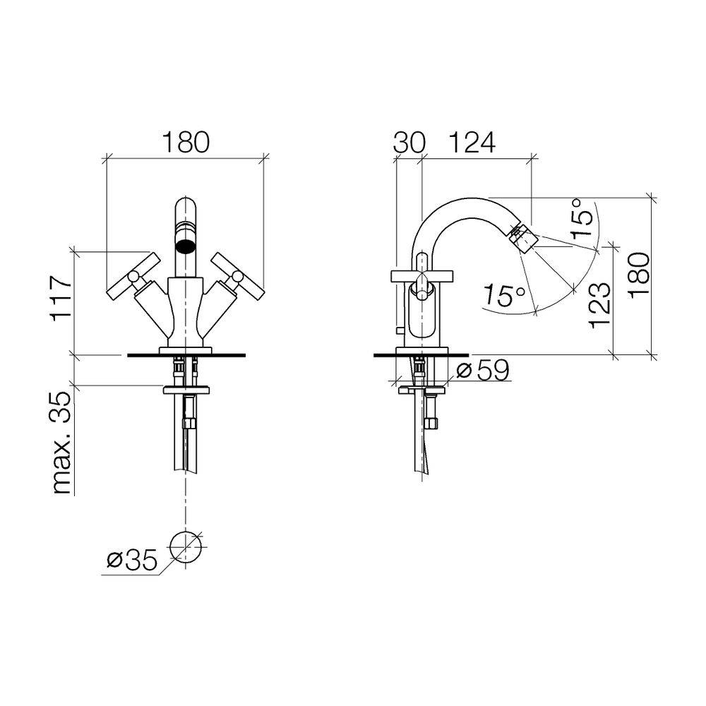 DO 1-gats bidetmengkraan met afvoergarnituur TARA Platina geborsteld-2
