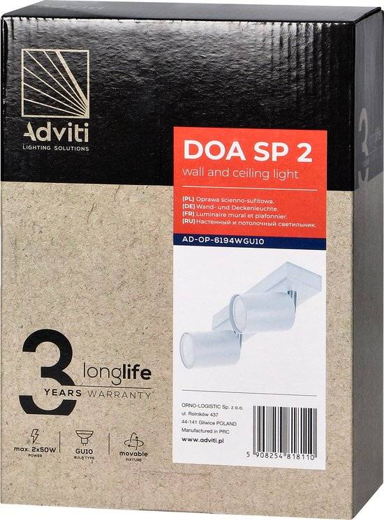 Plafondlamp geschikt voor 2 spotjes - Draaibare Opbouwspot - Ook geschikt als Wandlamp binnen - Doa Sp 2 - Wit-3