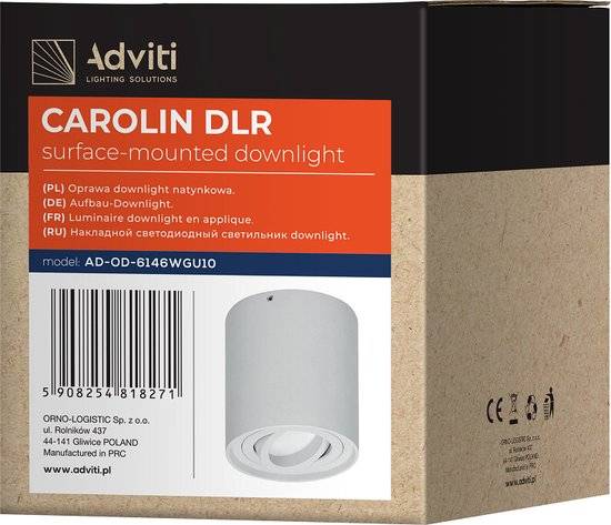 Adviti CAROLIN Ronde opbouwspot - Downlight - Wit - Richtbare lichtbron - GU10 - Aluminium behuizing-4