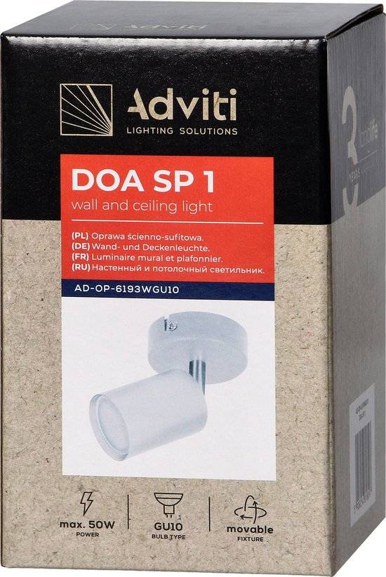 Plafondlamp geschikt voor spotjes - Draaibare Opbouwspot - Ook geschikt als Wandlamp binnen - Doa Sp 1 - Wit-2