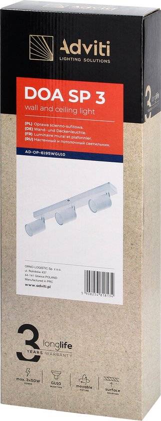 Plafondlamp geschikt voor 3 spotjes - Draaibare Opbouwspot - Ook geschikt als Wandlamp binnen - Doa Sp 3 - Wit-2