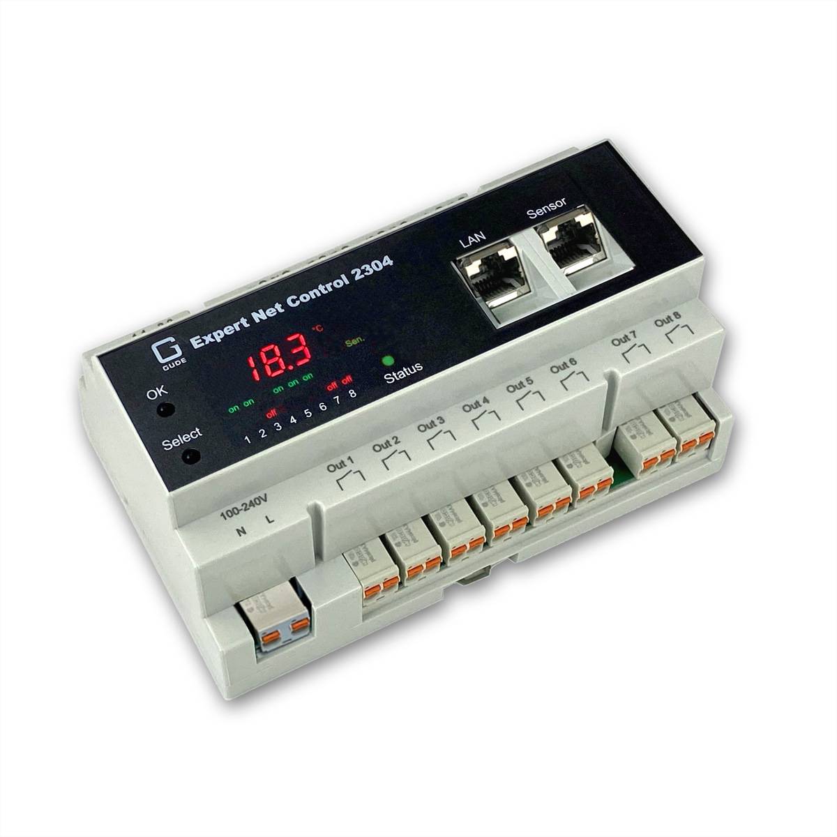 GUDE 2304-1 Remote I/O 8xIn 8xOut 1xsensorpoort, DIN-rail-1