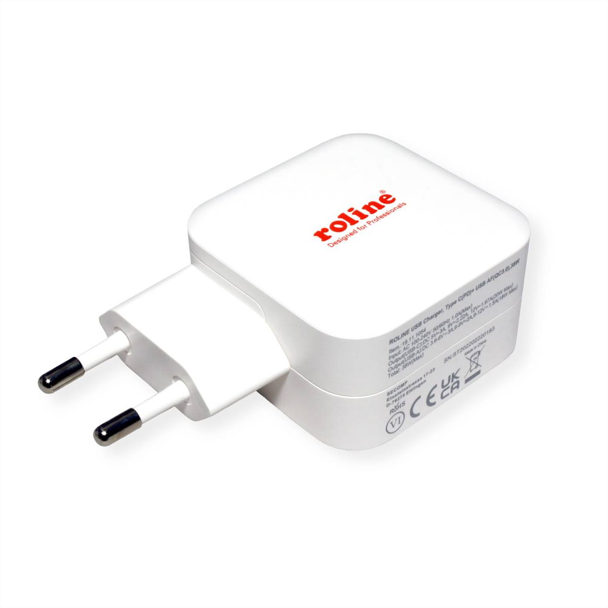 ROLINE USB Oplader met Eurostekker, 2 poorten (Type-A QC3.0, Type-C PD), 38W-2