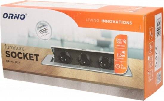 Stekkerdoos met 3 stopcontacten - 1.5 meter kabel - RVS afwerking - 230 Volt - voor max. 3680 Watt - Zilver-2