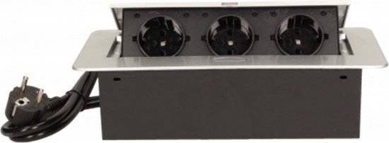 Stekkerdoos met 3 stopcontacten - 1.5 meter kabel - RVS afwerking - 230 Volt - voor max. 3680 Watt - Zilver-3