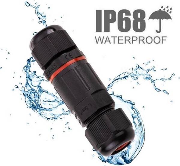 Kabelverbinder waterdicht - IP68 - 230Vac, 16A - Stekker 3-polig - Max. 1,5mm² (Lasdoos, Kabeldoos)