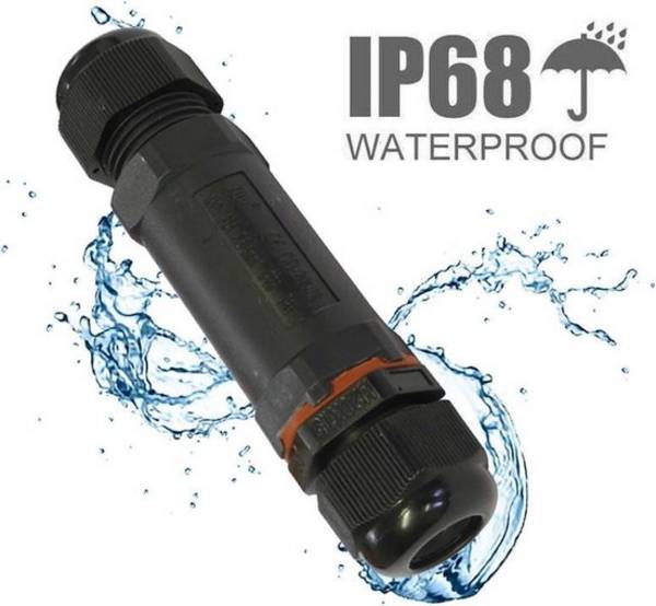 Kabelverbinder waterdicht - IP68 - 250Vac, 16A - Stekker 3-polig - Max. 2,5mm² (Lasdoos, Kabeldoos)
