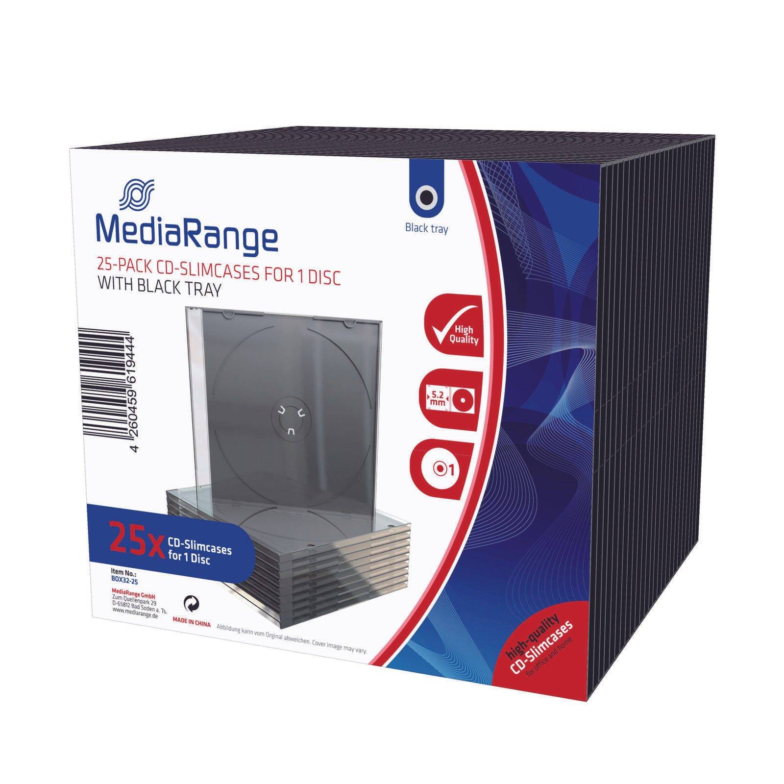 MediaRange CD Slimcases voor 1 schijf met zwarte lade, verpakking van 25 stuks-0