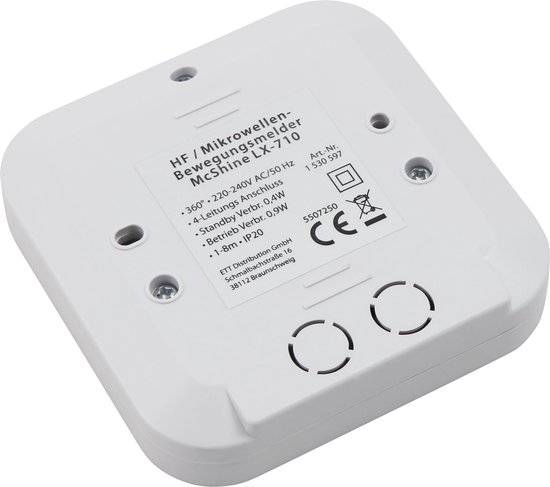 PIR Microgolf Bewegingssensor IP20 tot 800 W - 360° - Bewegingsdetector met 3-draads aansluiting - Wit-3