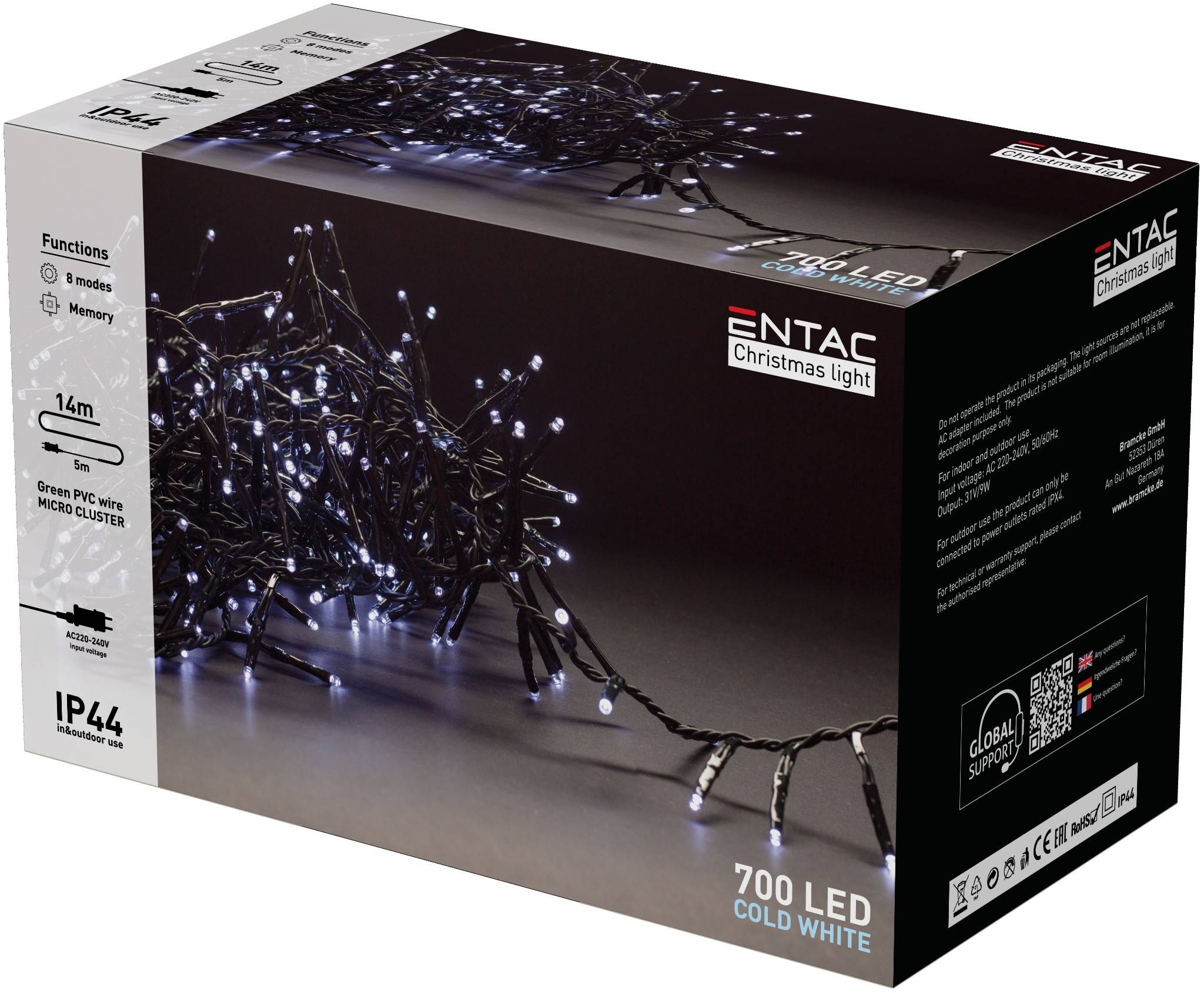 Entac Kerst Micro Cluster Lichtsnoer 14m - Kerstverlichting Buiten en Binnen - 700 LED Lampjes - Daglicht Wit-0