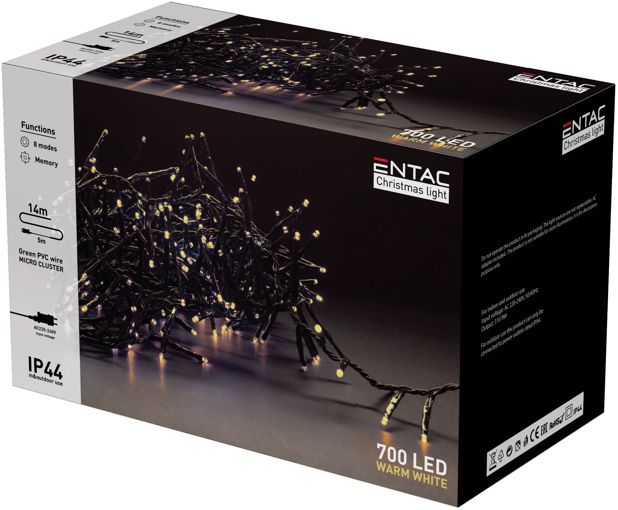 Entac Kerst Micro Cluster Lichtsnoer 14m - Kerstverlichting Buiten en Binnen - 700 LED Lampjes - Warm Wit-0