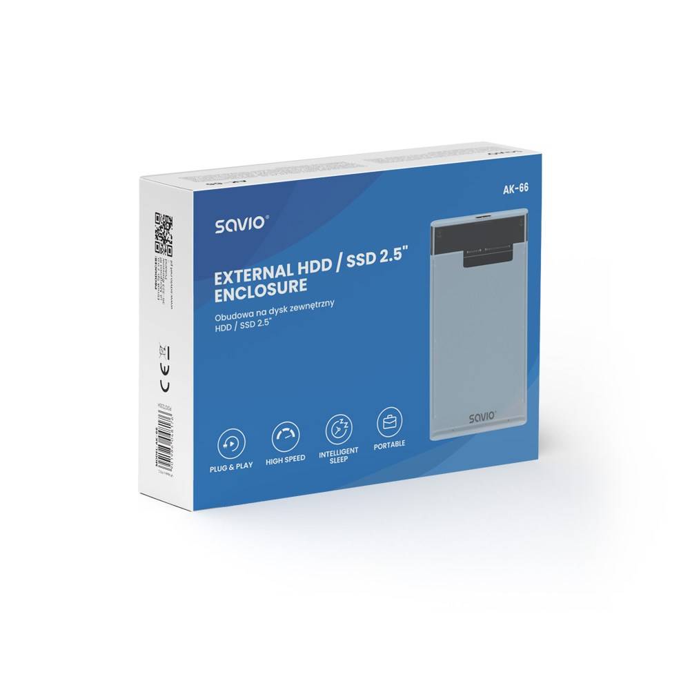 Savio 2,5" externe HDD/SSD-behuizing, USB 3.0, transparant, AK-66-4