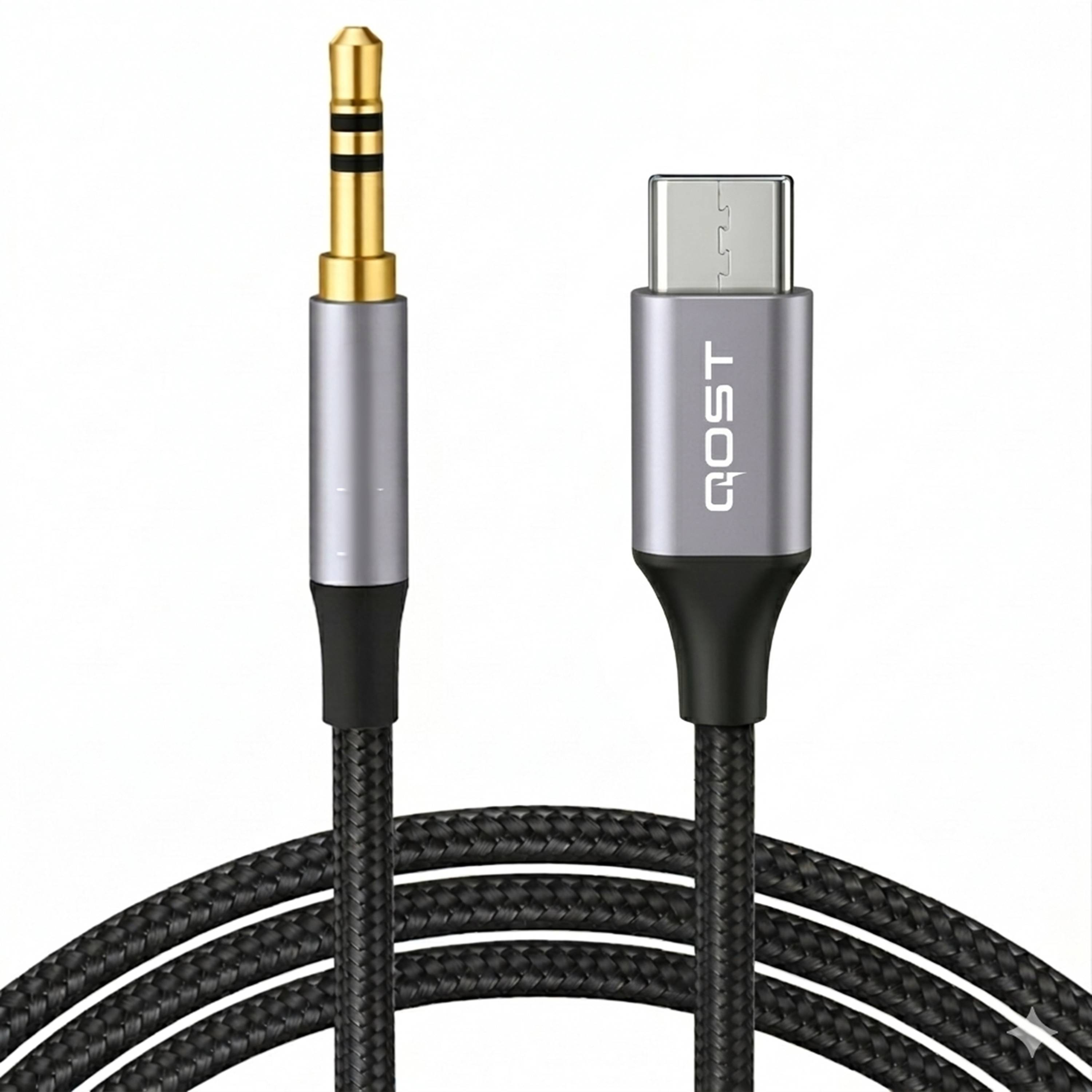Qost - USB-C naar Aux Kabel - 1 meter - Spacegrey-0