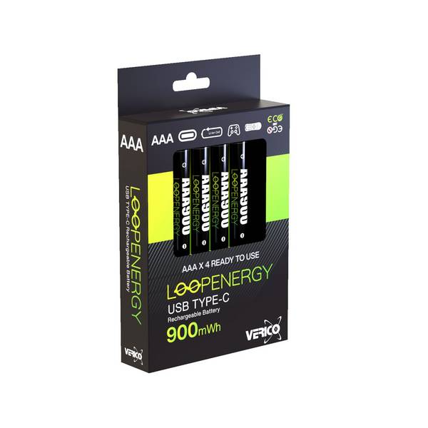 Verico LoopEnergy Li-Ion-batterij AAA900, USB-C, verpakking van 4 stuks in de detailhandel