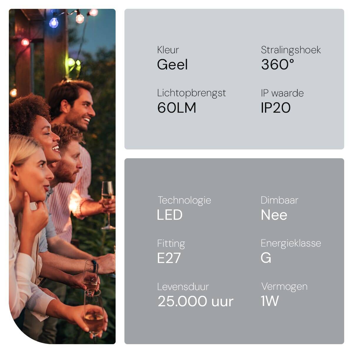 SPL E27 LED Lamp 1W - Geel - LED Filament Mini Globe/Kogel G45 - Feestverlichting - 3 Stuks-3