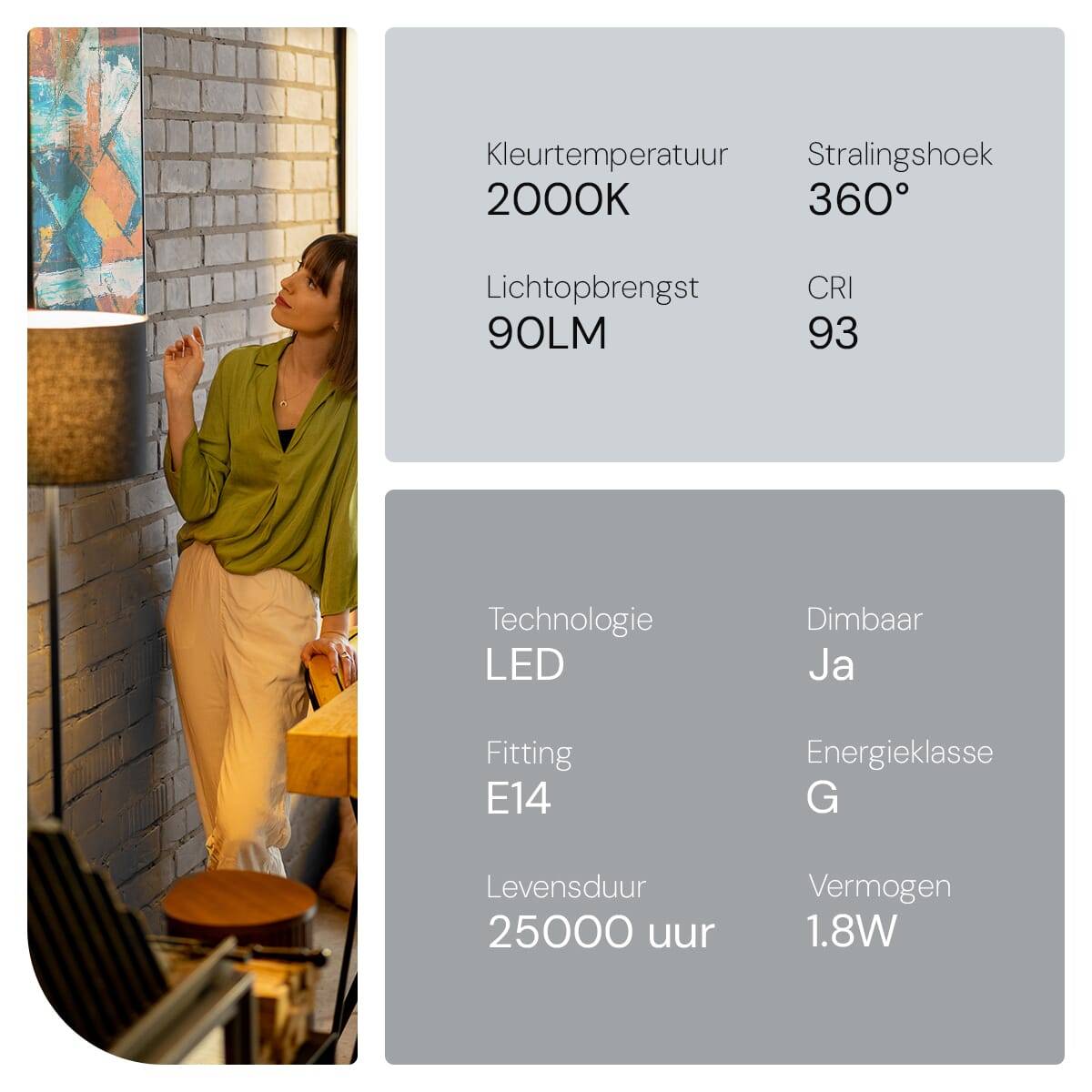 SPL E14 LED Lamp 1.8W Dimbaar - CRI 93 - Melkglas - Extra Warm Wit - 2000K - LED Filament Kaars Vlam C23 - Vervangt 10W-4