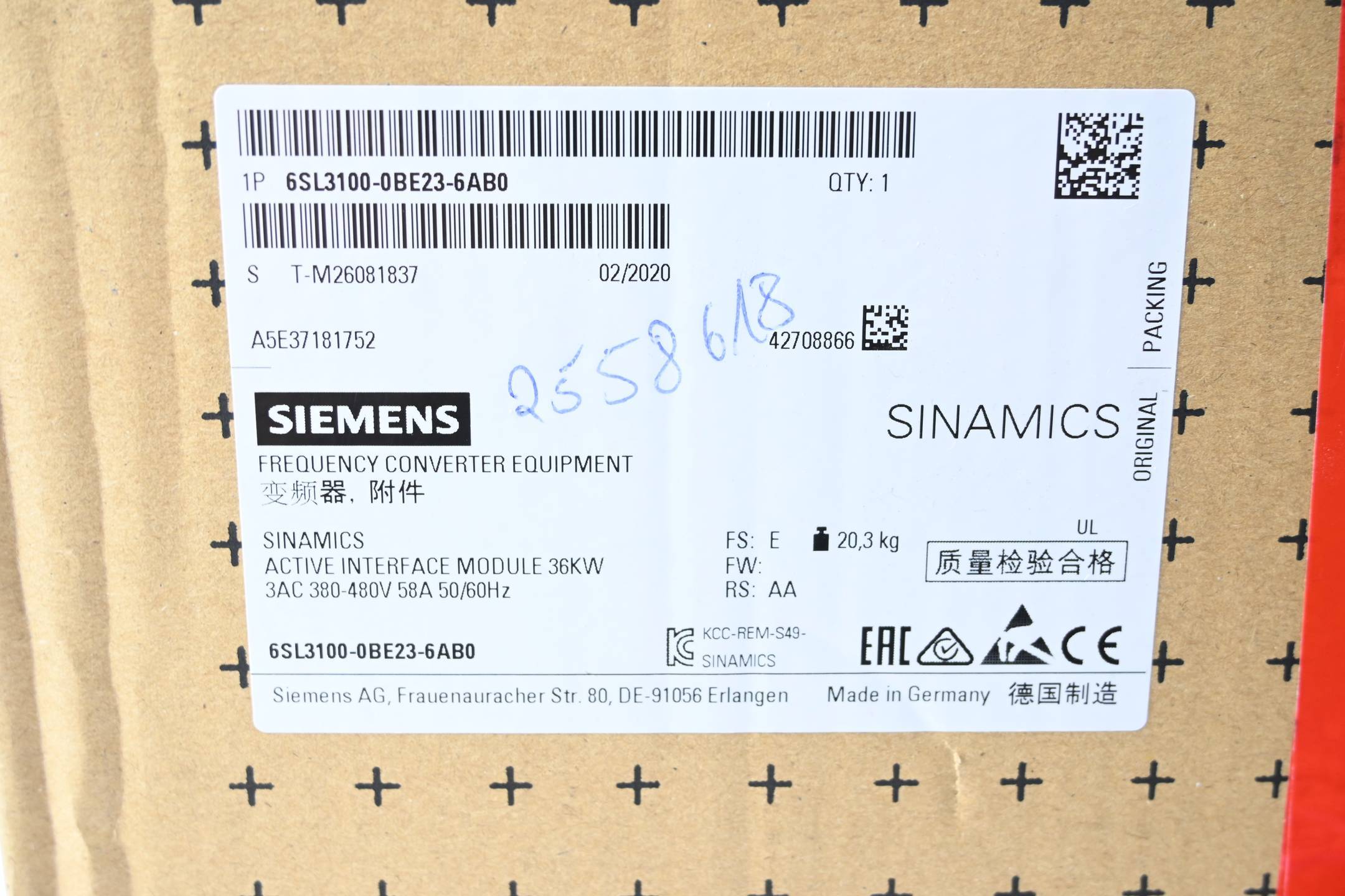 SINAMICS S120 Actief Interface Module voor 36kW Actief Line Module Ingang: 3AC 380-480V, 50/60Hz-1