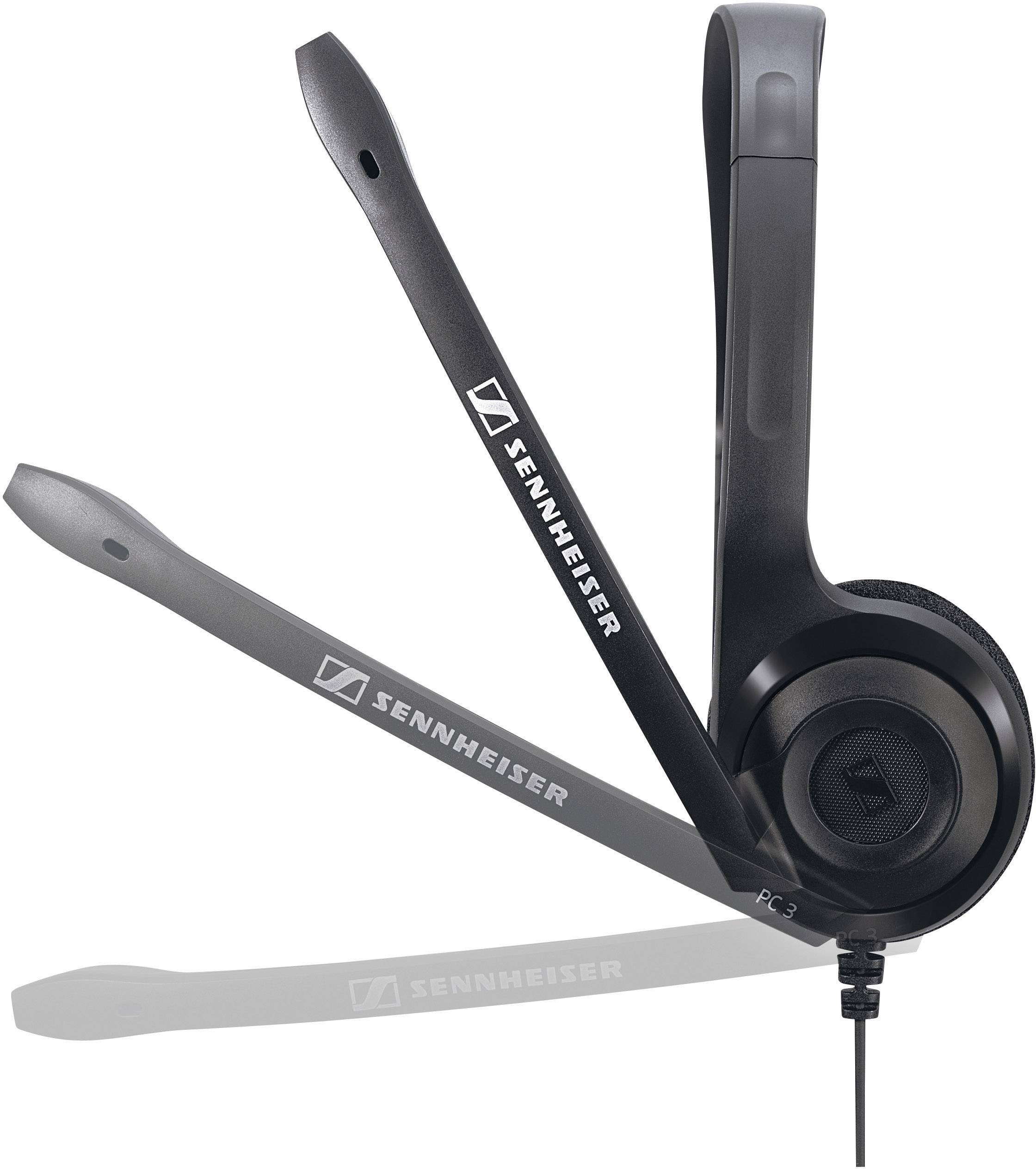 Sennheiser PC-headset met uitklapbare microfoonarm. Zwart design, opvallend logo op de microfoonarm en oorschelp.