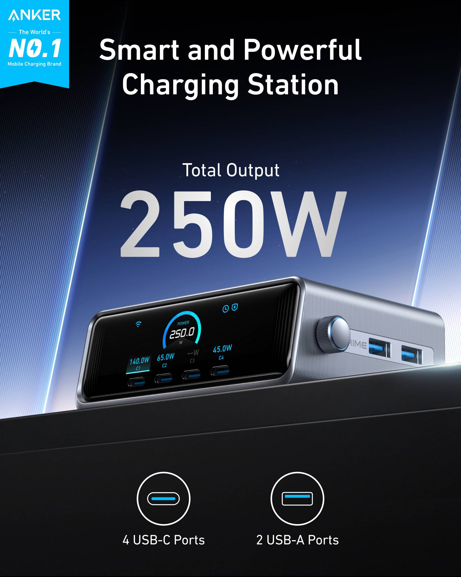 Anker Prime-oplader (250W, 6 poorten, GaNPrime)-1