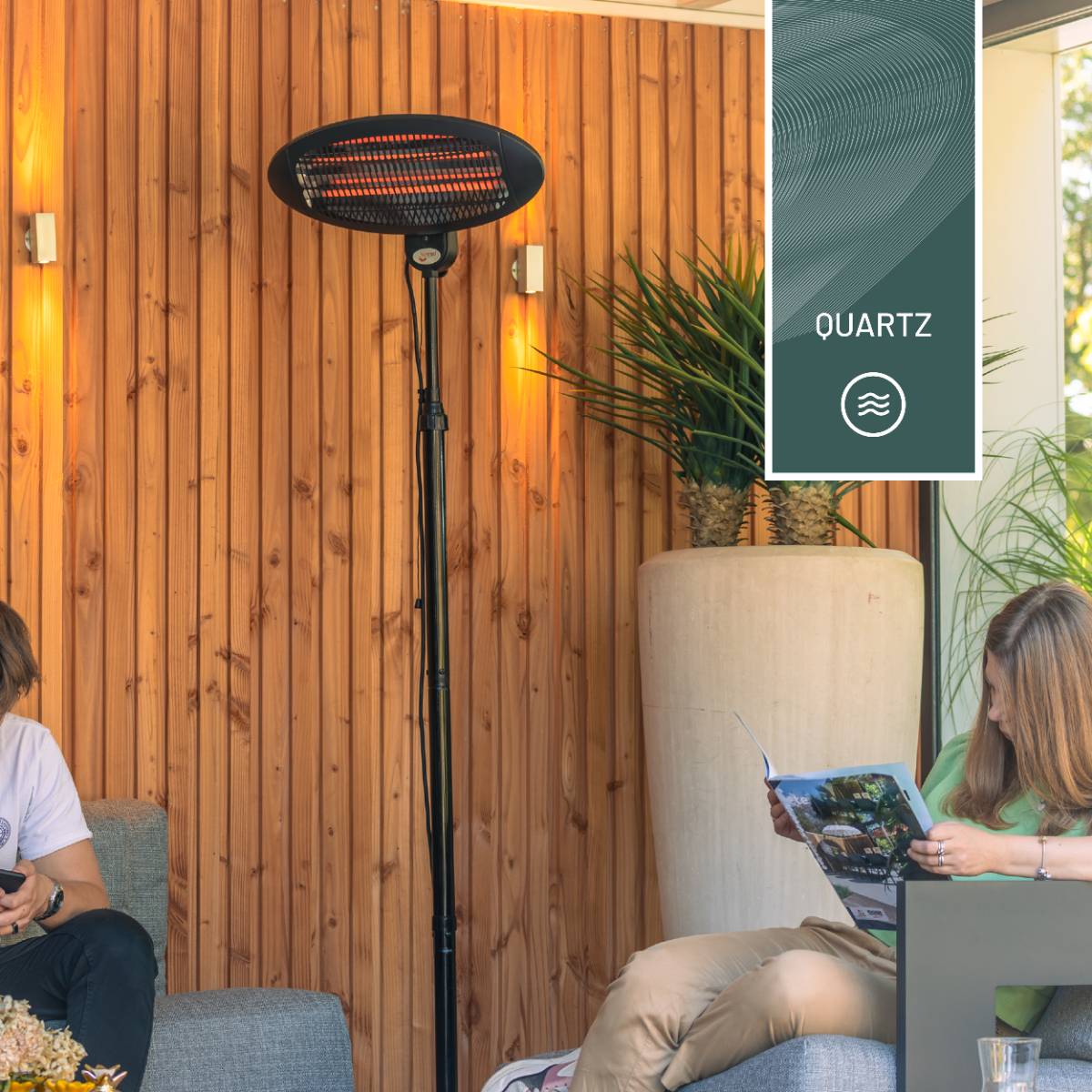 Sunred – Elektra - Quartz lijn - Zwart – Staand model - Terrasverwarmer – Quartz technologie - 2000W-4
