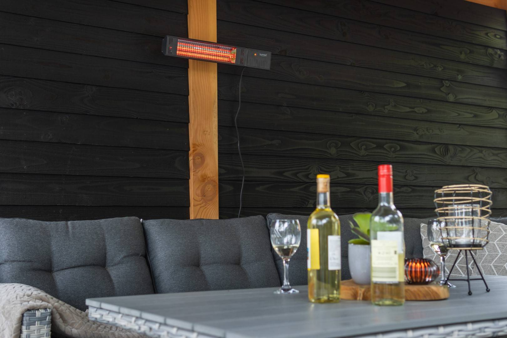 Sunred – Fortuna - Ultra lijn - Zwart - Wand model - Terrasverwarmer – Halogeen rosé goud-3
