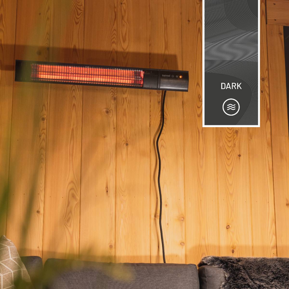 Sunred - Terrasverwarmer - Dark lijn - Zwart - Wand model - Carbon rosé goud technologie - 2500 W –-4