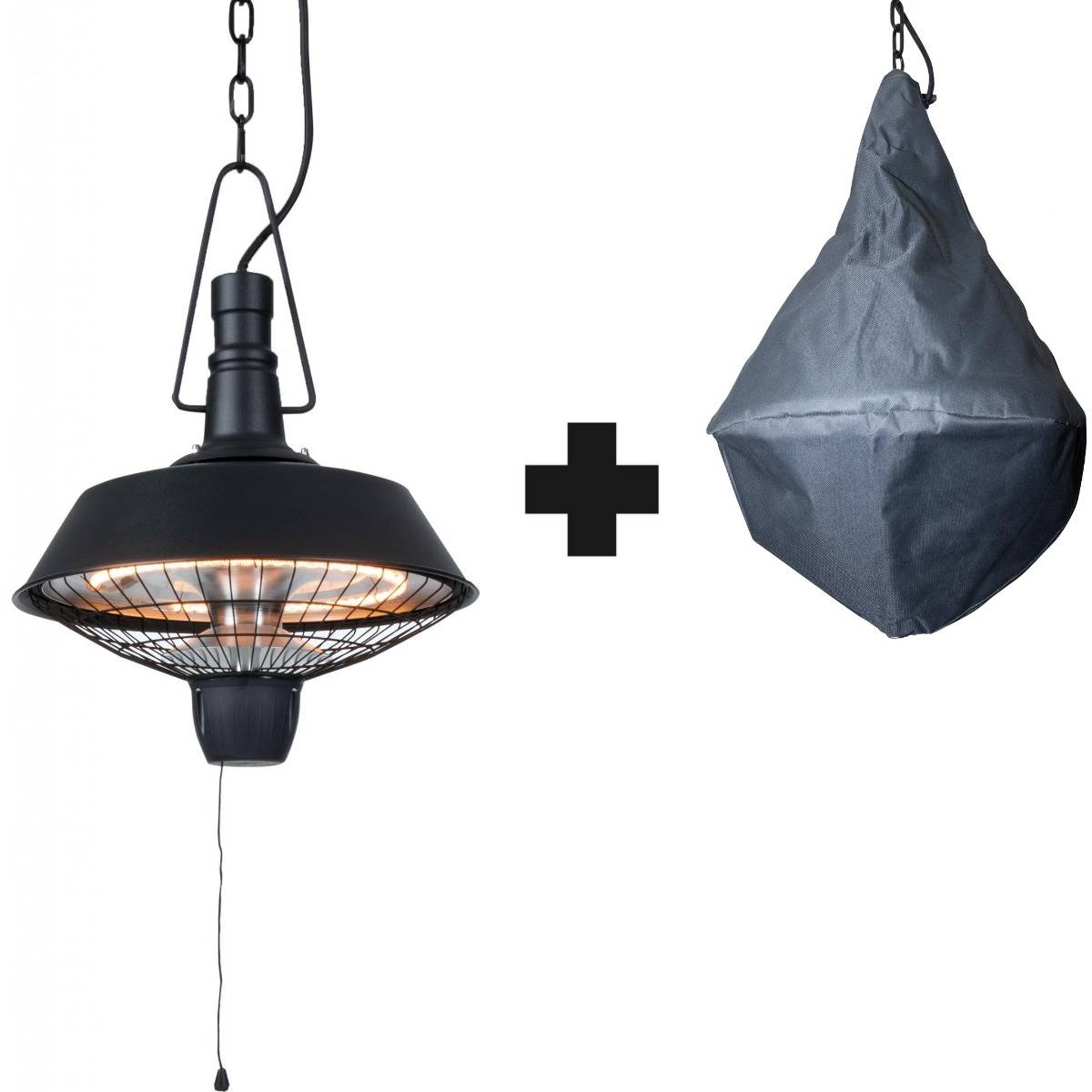 Sunred – COMBIDEAL - Heater & Hoes - Indus - Bright lijn - Zwart - Hangend model - Terrasverwarmer –-0