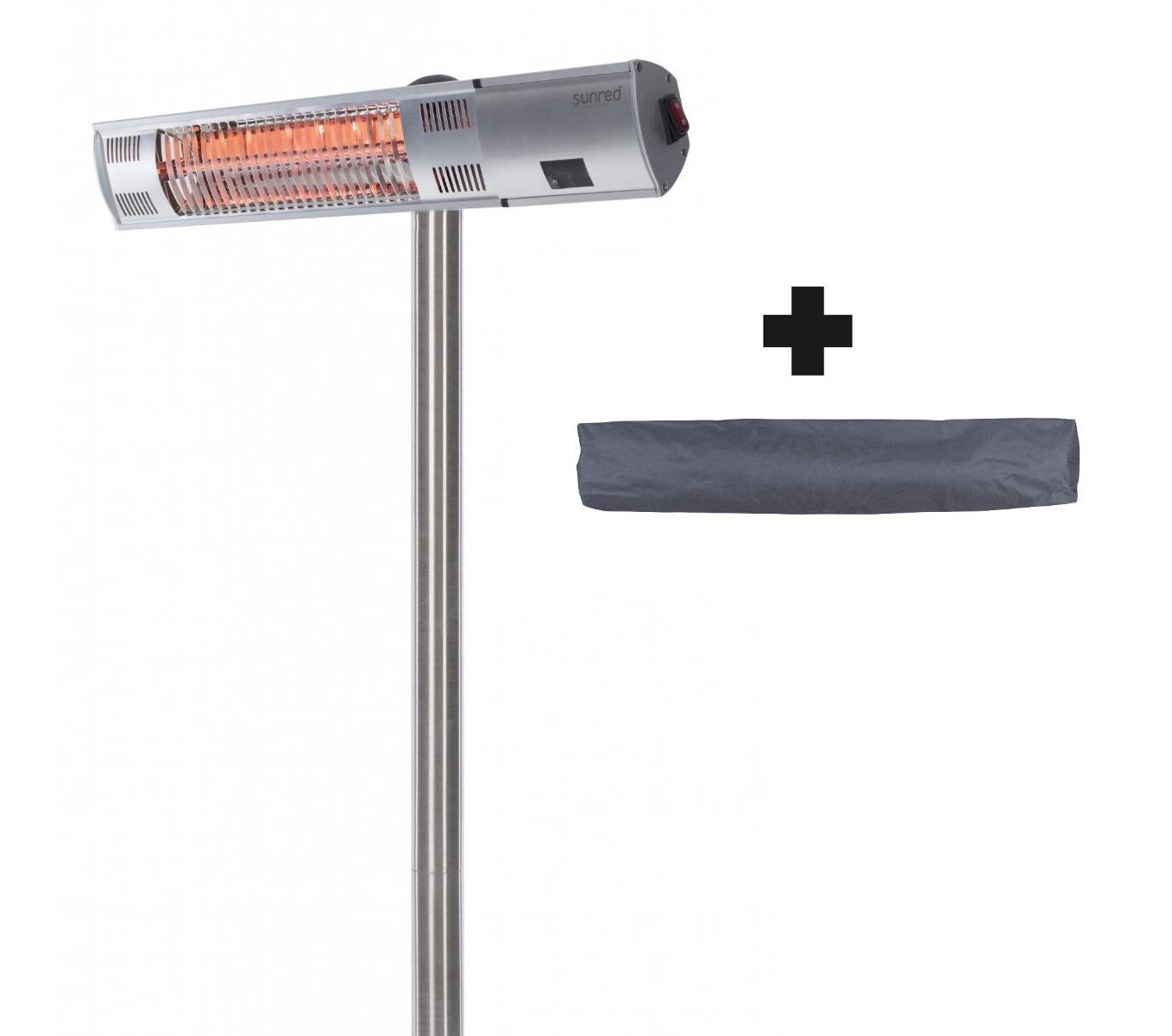 Sunred - COMBIDEAL - Heater & Hoes - Ultra lijn - Zilver - Staand model - Terrasverwarmer – Halogeen-0