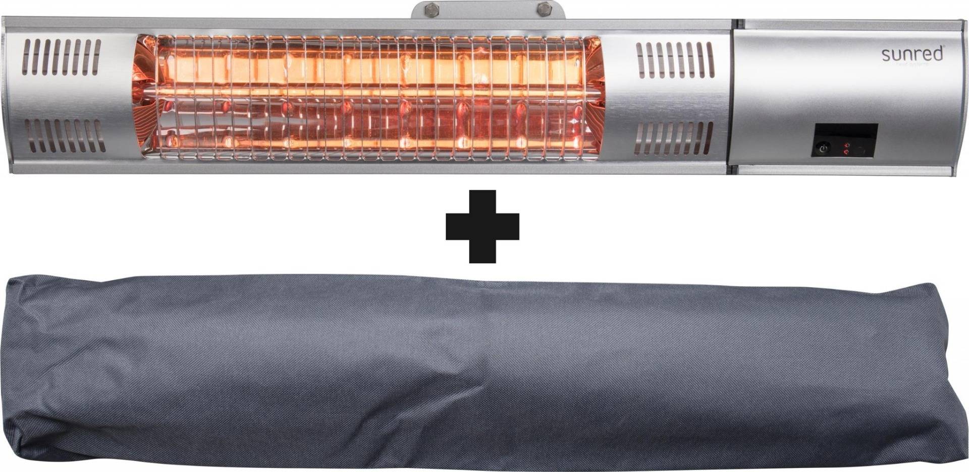 Sunred - COMBIDEAL - Heater & Hoes - Ultra lijn - Zilver – Wand model - Terrasverwarmer – Halogeen-0