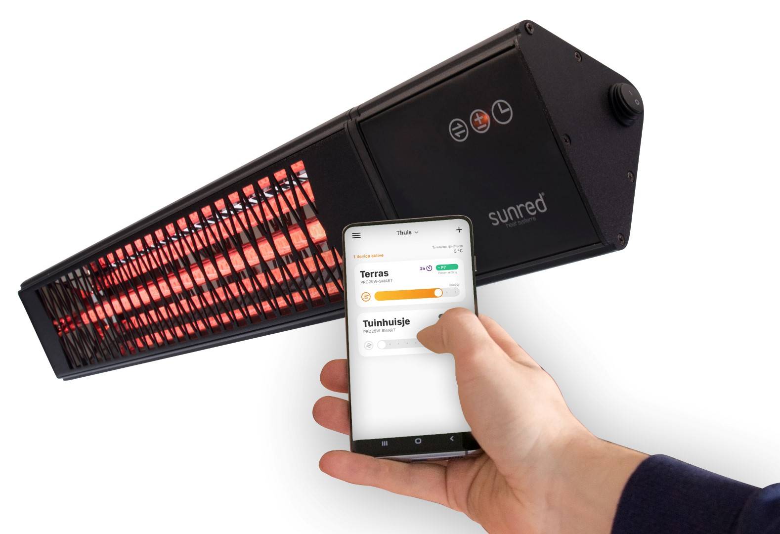 Sunred – COMBIDEAL – Heater & Hoes – Triangle - Dark lijn - Zwart - Wand model - Terrasverwarmer –-2