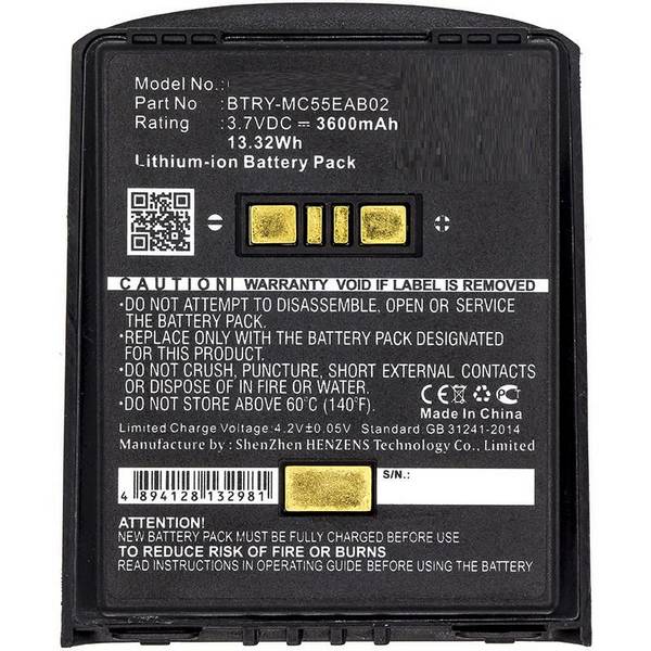 CoreParts-accu voor ZEBRA-scanner 13,32 Wh Li-ion 3,7 V 3600 mAh zwart, MC55, MC5574, MC5590, MC55A, MC55A0, MC56, MC65,