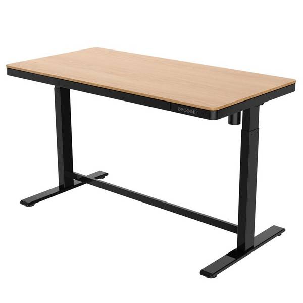 Elektrisch verstelbaar bureau / thuiswerkplek - 140x70 cm - Whitewash eiken - Zwart