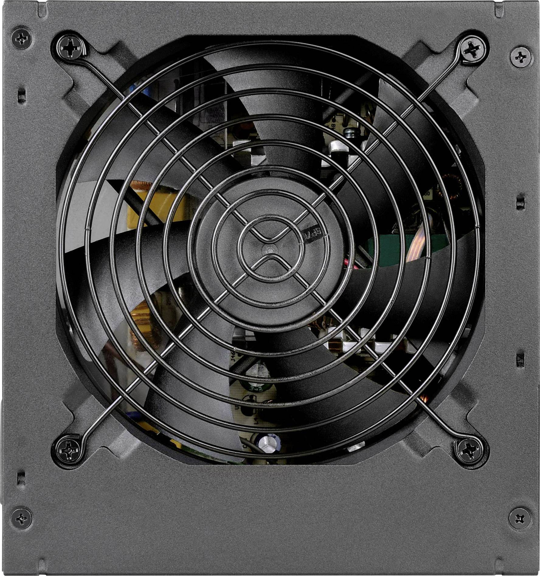 Een zwarte computerkoeler met een zichtbare ventilator en een beschermrooster dat dient voor de koeling van interne componenten.