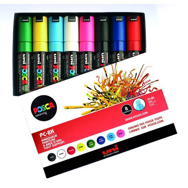Verfstift Posca PC8K breed schuin assorti set à 8 stuks-0