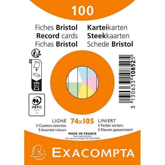 Flashcard Exacompta 74x105mm lijn 5 kleuren 100 vel-0