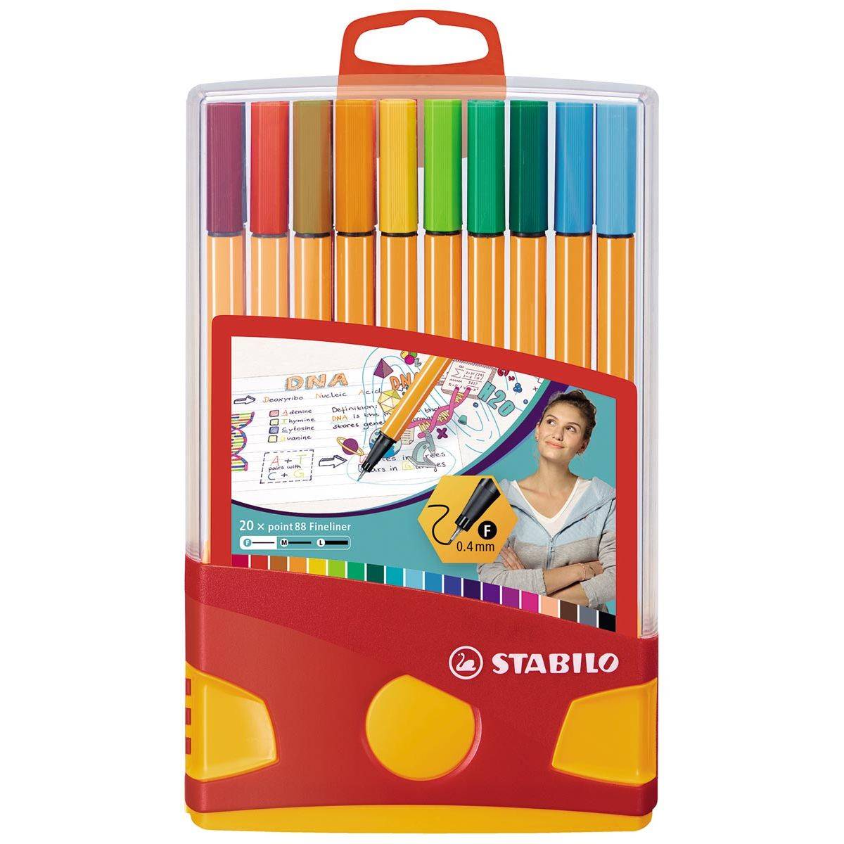 Fineliner STABILO point 88 ColorParade rollerset geel/rood fijn assorti etui à 20 stuks-0
