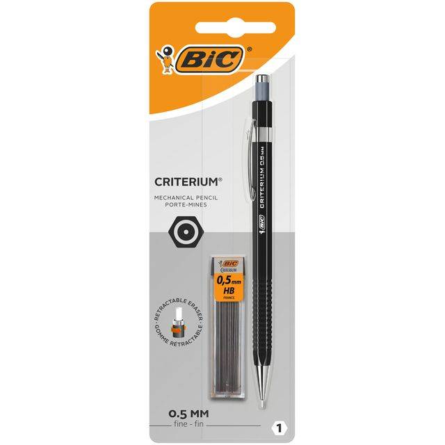 Vulpotlood Bic Criterium HB 0.5mm inclusief 12 stiften zwart blister à 1 stuk-0