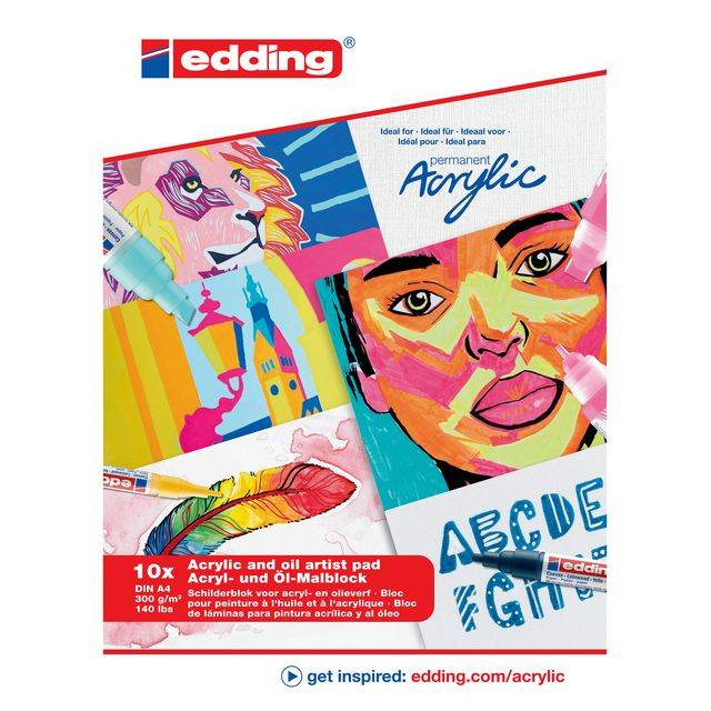 Edding 4057305046642 Edding - Olie-acrylblok 30010 a4 10 vel 300gr wit-0