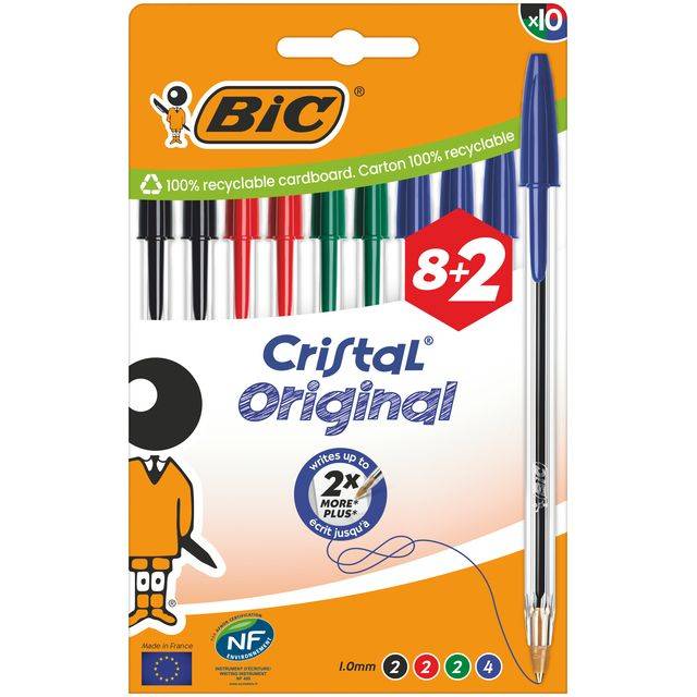 Balpen Bic Cristal medium assorti blister à 8+2 gratis-0