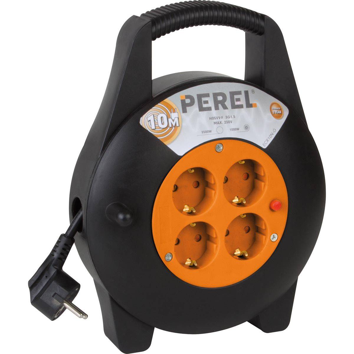 Perel 5410329430481 Perel - kabelhaspel 3G1.5, met 4 stopcontacten, 10 m, geel en zwart-0