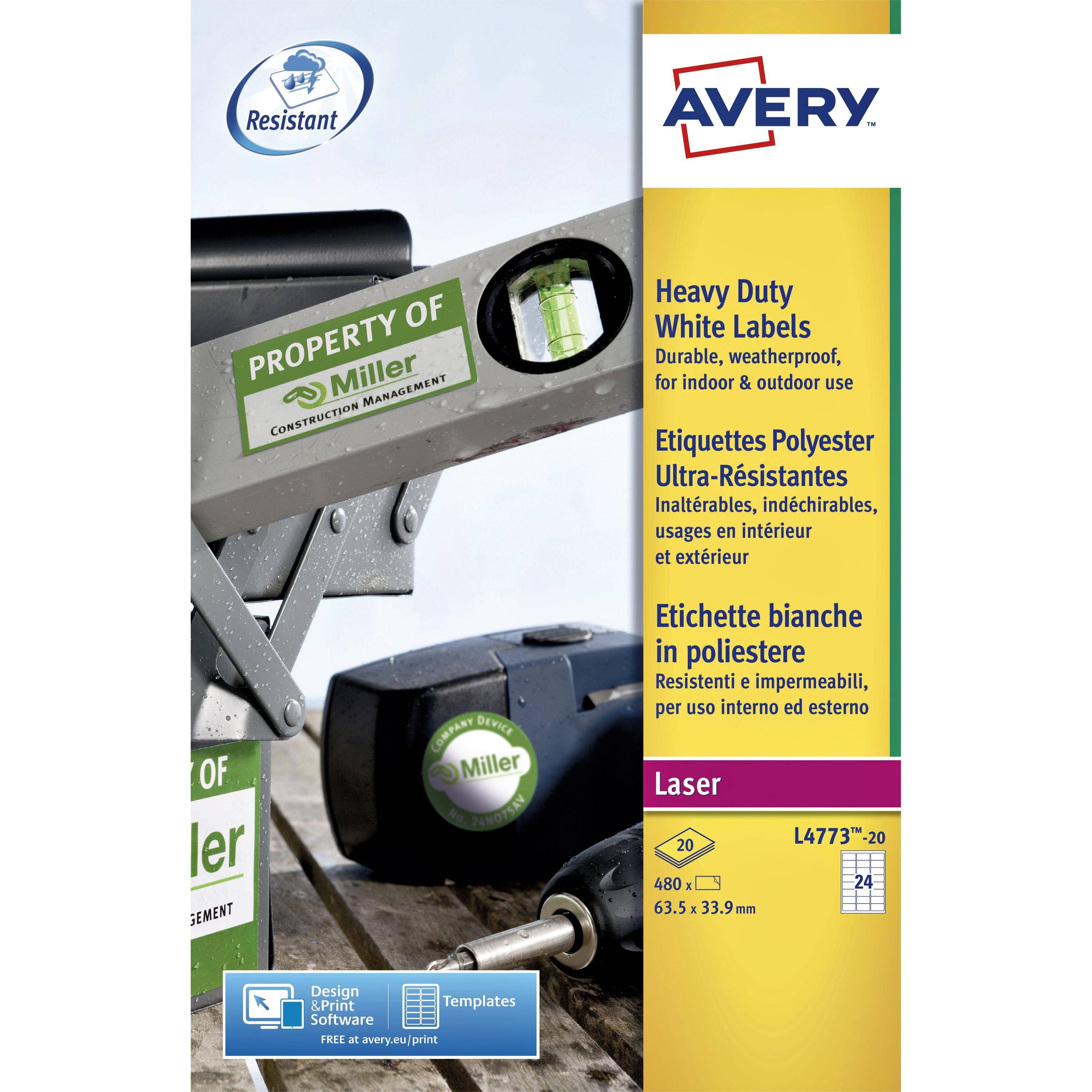 Avery-Zweckform 4004182047736 Avery - Etiket l4773-20 63.5x33.9mm wit 480st-0