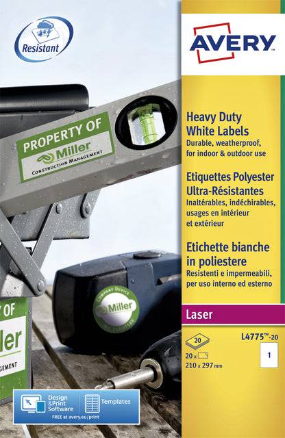 Avery-Zweckform 3266550132258 Avery - Etiket l4775-20 210x297mm wit 20st-0